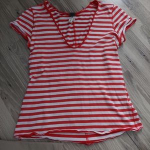 We The Free Red and White Striped V-Neck Tee XS